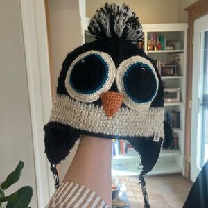 Black and White Penguin Knit Hat